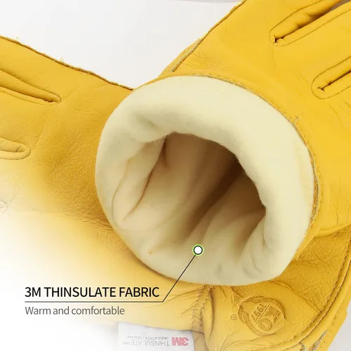Vista 2 de Guantes de trabajo de cuero KKOYING, guantes de cuero cálidos de invierno para hombres y mujeres, guantes de jardinería con resistencia a
