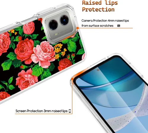 Vista 3 de Funda compatible con Motorola Moto G 5G 2023, funda original floral Moto G 5G con diseño híbrido 2 en 1, carcasa de policarbonato TPU fuerte Negro