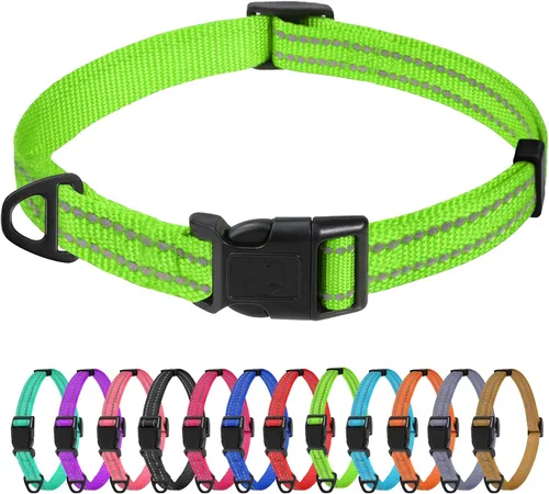 Vista 10 de TagME Collares de nailon reflectantes para perros, collar ajustable clásico para mascotas con hebilla de liberación rápida para cachorros, rosa Rosa