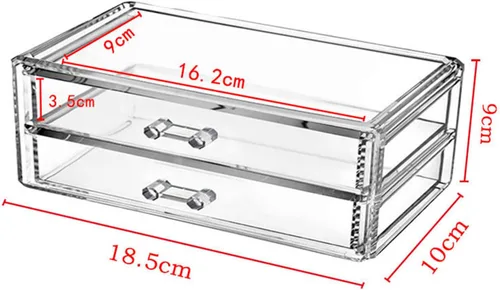 Vista 3 de Organizador de maquillaje de acrílico transparente con 2 cajones, caja de almacenamiento de maquillaje de escritorio y organizador de cosméticos