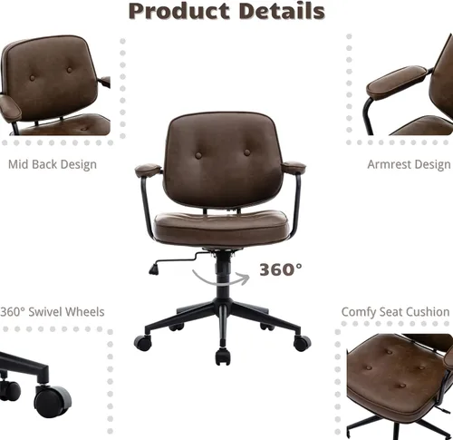 Vista 7 de HEAH-YO Juego de 1 sillas de escritorio modernas sin brazos, silla giratoria para computadora con ruedas y reposabrazos, silla de oficina ajustable
