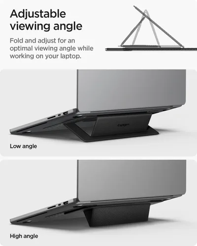 Vista 5 de Spigen Soporte plegable delgado para laptop, portátil, ergonómico, elevador de ángulo, antideslizante, compatible con MacBook Neo, MacBook Air