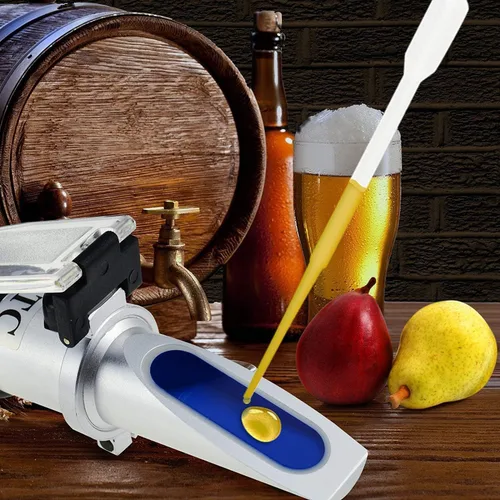 Vista 6 de Refractómetro Brix con ATC, Rango 0-32% Brix con 0.2% División, para Brandy, Cerveza, Frutas, Líquido de Corte, con Luz LED Extra y pipetas