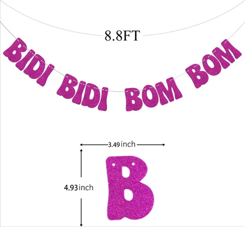 Vista 2 de Bidi Bidi Bom Bom Banner para despedida de soltera Baile latino mexicano Beat Latina Dance Music Beat Decoración Rosa Fuerte Glitter
