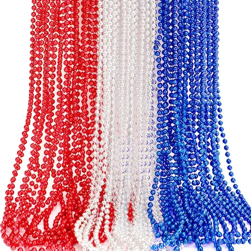 Vista 12 de JULBEAR 30 piezas de collares del Día de San Patricio, collares de cuentas metálicas verdes de trébol de trébol para suministros de fiesta de Mardi