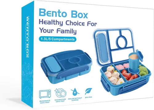 Vista 7 de Amathley Caja Bento para Adultos y Niños, Contenedores de Almuerzo para Adultos/Niños/Niños Pequeños, Caja de Almuerzo Bento de 5 Compartimentos