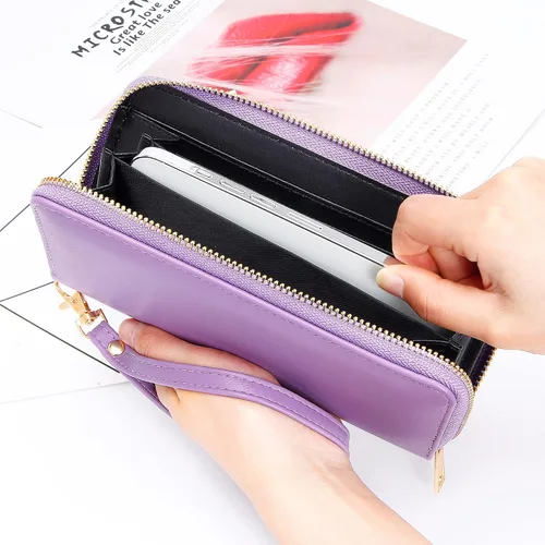 Vista 38 de Badiya Billetera para mujer con bloqueo RFlD de cuero con cremallera alrededor de carteras de gran capacidad