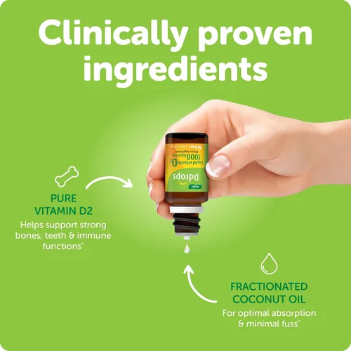 Vista 5 de Ddrops Vegano 1000 UI 180 Gotas - Líquido diario de vitamina D - Apoya la salud ósea y el sistema inmunológico. Sin cápsulas grandes, sin