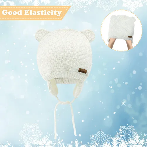 Vista 5 de BAVST Gorro para bebé para invierno con orejeras de oso lindo para niños y niñas de 0 a 2 años