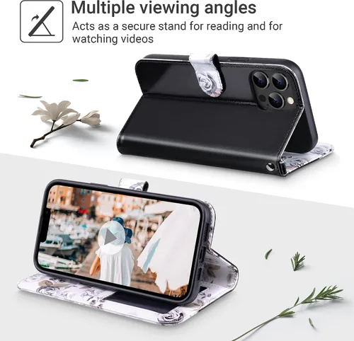 Vista 2 de ULAK Compatible con iPhone 12 Pro Max Funda Cartera con Portarjetas, Funda de Cuero PU con Soporte Plegable Ranuras para Tarjetas Correa de Muñeca