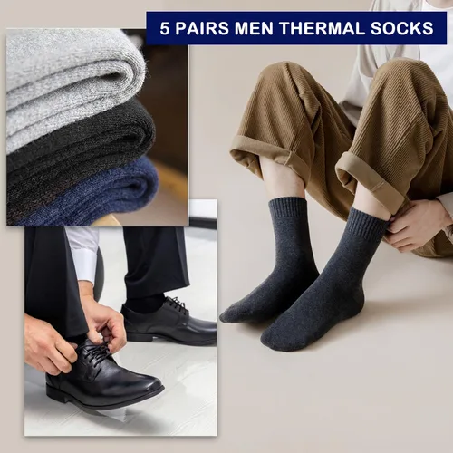 Vista 5 de MOSOTECH 5 Pairs Wool Socks for Men, Size 7-12, Cozy Cushioned Crew Boot Socks Thermal and Warm for Winter Spring Work Hiking