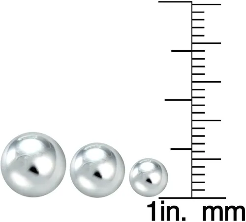 Vista 3 de Juego de 3 aretes de plata de ley, 3 pares de bolas de 0.236 in, 0.315 in y 0.394 in