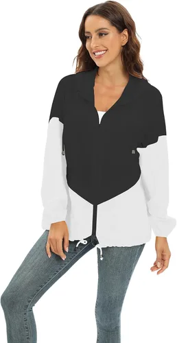 Vista 4 de Chaqueta casual para mujer, impermeable, ligera, con capucha, rompevientos, con bolsillos