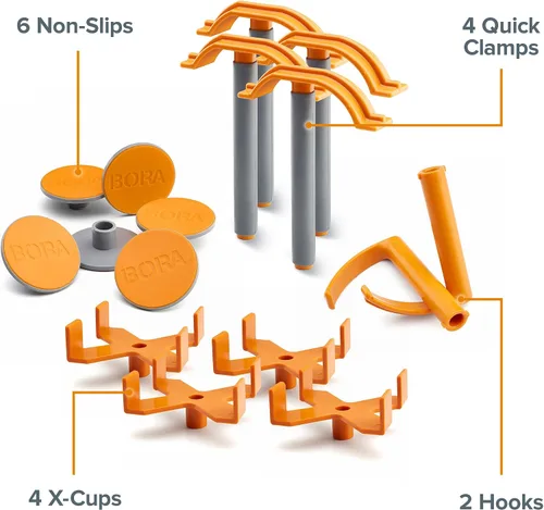 Vista 2 de BORA Kit de accesorios de corte de panel de ciempiés – 4 copas X, 4 abrazaderas rápidas, 6 antideslizantes, 2 ganchos, se adapta a todos