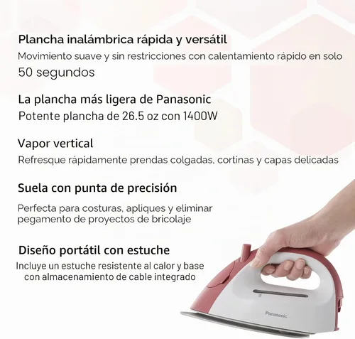 Vista 2 de Plancha de vapor inalámbrica Panasonic, Compacta, Ligera, con estación de carga NI-QL300R