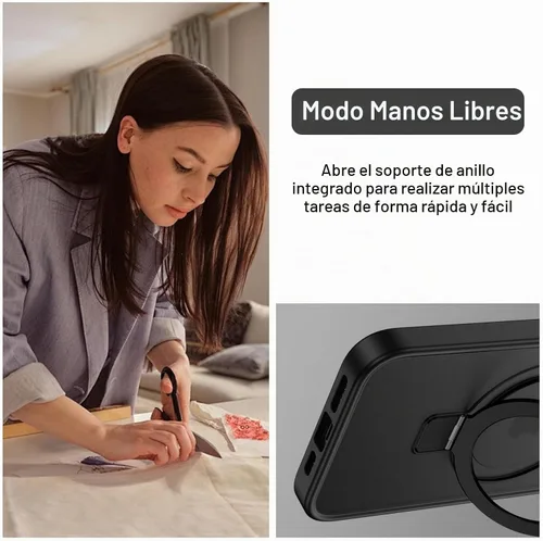 Vista 3 de DUEDUE Funda magnética para iPhone XR con soporte de anillo [compatible con Magsafe], funda protectora de cuerpo completo, delgada, a prueba de Negro