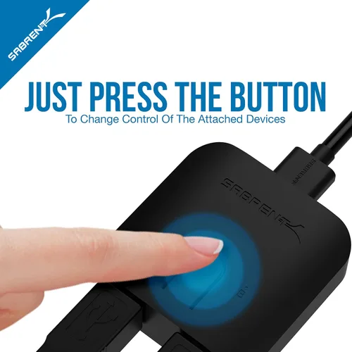 Vista 8 de SABRENT Interruptor de uso compartido USB 2.0 para múltiples computadoras y periféricos Indicadores de dispositivo LED (USB-SW20) Negro