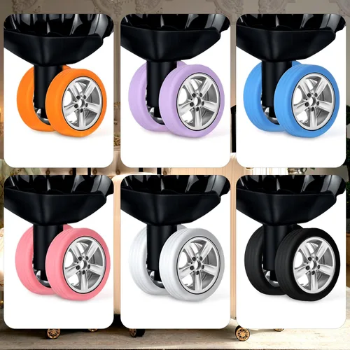 Vista 6 de TOYMIS 8 fundas para ruedas de equipaje, fundas protectoras de rueda de maleta portátil, fundas protectoras de rueda de equipaje de silicona