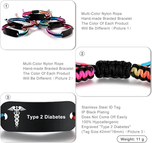 Vista 2 de Pulseras de alerta médica para mujeres y hombres Pulsera de identificación médica para hombres Pulsera de alerta médica para diabetes T1D T2D