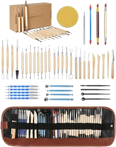Vista 9 de TEMONTIAN Kit de herramientas de cerámica, herramientas de escultura de arcilla, 43 herramientas de rueda de cerámica de doble cara para adultos