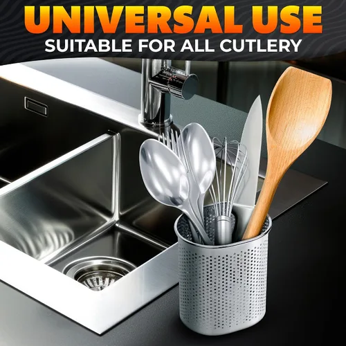 Vista 5 de Palillos Cubiertos y recipiente para utensilios de cocina rack de secado cesta con gancho de acero inoxidable perforado (forma ovalada) – se puede