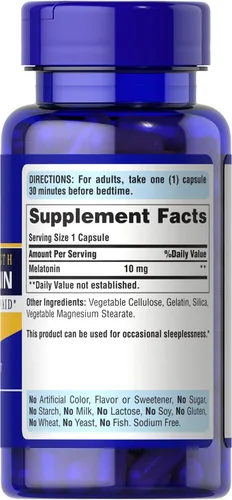 Vista 8 de Puritan's Pride Ayuda para dormir de melatonina súper fuerte de 10 mg de alta calidad, suplemento dietético para un sueño sólido, reparador y más