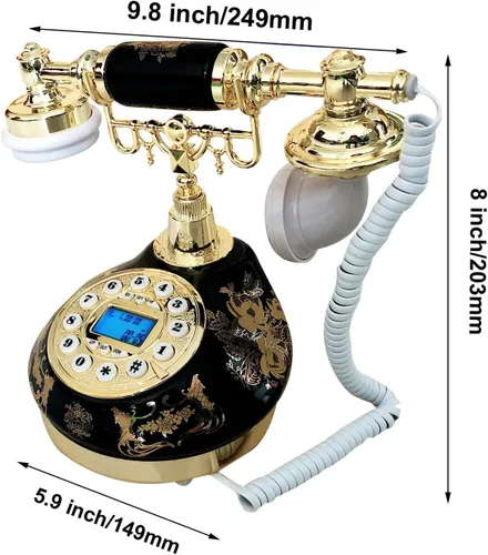 Vista 3 de Teléfono fijo de cerámica con cable, negro, teléfono casero decorativo clásico para la decoración de la oficina