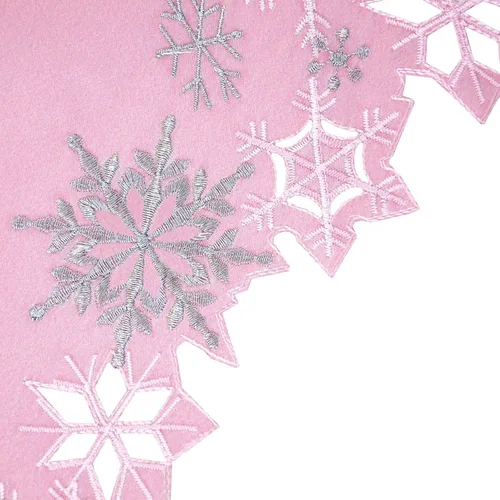 Vista 4 de Caminos de mesa bordados de copos de nieve rosados para Navidad e invierno (rosa, 14 x 34 pulgadas)