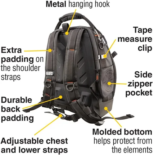 Vista 4 de Klein Tools 55485 Mochila para herramientas, 48 bolsillos, negro/naranja/gris