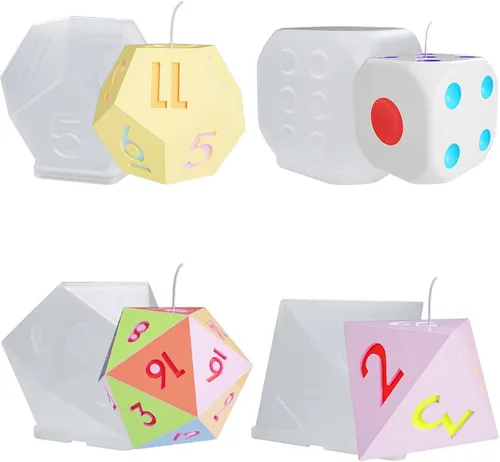 Vista 3 de Surakey Moldes de dados de resina, 4 estilos de moldes de dados poliédricos con molde de dados de silicona, filete cuadrado triangular, herramienta