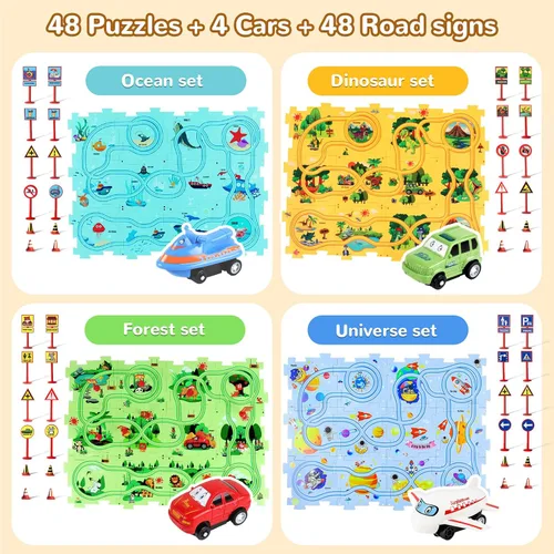 Vista 2 de YOOYID Puzzle Racer - Juego de pistas de coche para niños, juguetes para niños de 3 a 5, juguetes para niños de 3, 4, 5, 6 años, juguetes