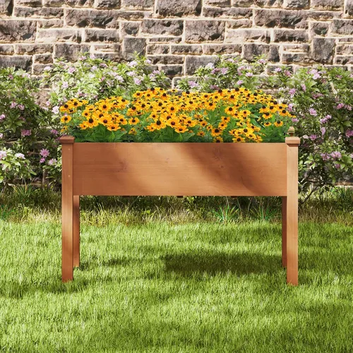 Vista 8 de HAPPYGRILL - Cama de jardín elevada, caja de jardín de madera para exteriores con patas, agujeros de drenaje, tela de revestimiento de jardín negra