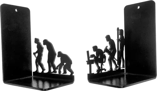 Vista 7 de Sujetalibros decorativos de metal Human Evolution para libros pesados y biblioteca