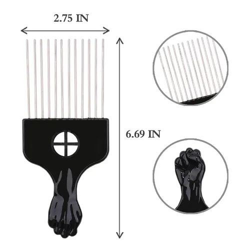Vista 2 de Peine de pelo, peine de metal, peine de púa de metal, desenredar peluca trenzada, peine de peinado, negro, 1 paquete