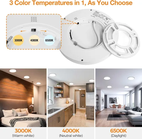 Vista 3 de Paquete de 2 lámparas LED de techo empotradas, 3000K-4000K-6500K y equivalente a 100W, lámpara de techo empotrada moderna para cocina de 15W