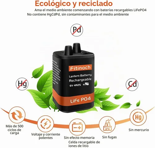 Vista 4 de LiFePO4 - Batería recargable de 6 voltios y 6 Ah con cargador