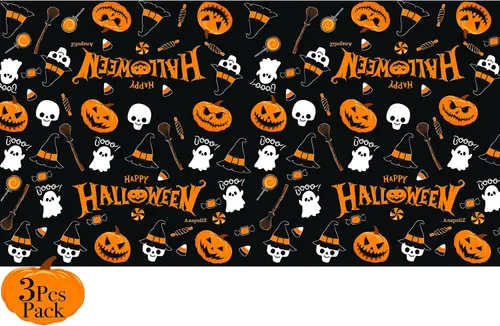 Vista 5 de AnapoliZ Mantel de plástico de Halloween Paquete de 3 piezas (54 x 102 pies) Mantel rectangular Calabaza, decoración de brujas Mantel