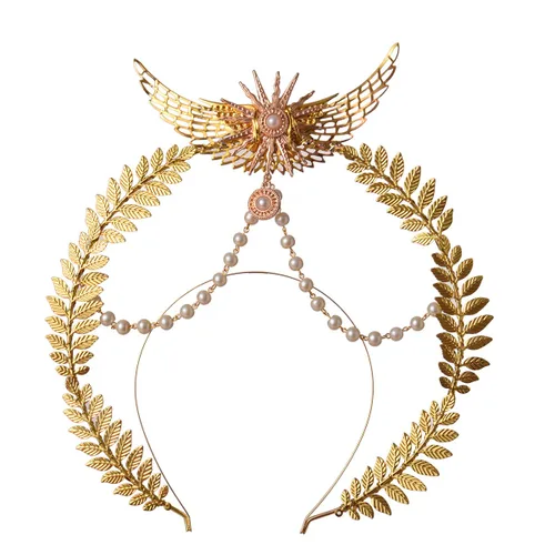 Vista 14 de BPURB Diadema gótica con corona de plumas y lazo con cremallera (dorado)