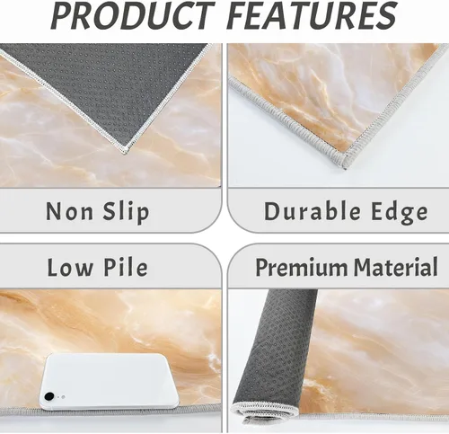 Vista 5 de 2Pcs Elegant Marble Texture Kitchen Mats for Floor Beige Retro Aesthetics Printed Non-Slip Washable Rugs Set Runner for Holiday Decor Entrance Porch