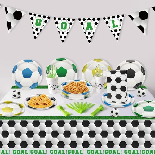 Vista 6 de 40 platos decorativos para fiesta de fútbol, incluyendo platos de postre desechables de 9 pulgadas para niños, fanáticos de deportes, eventos, día