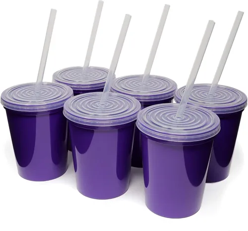 Vista 19 de Rolling Sands - Vasos de plástico reutilizables de 16 onzas con tapas, 6 unidades, hechos en EE. UU.; vasos y tapas de plástico, incluye 6 pajitas