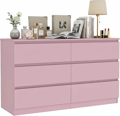Vista 22 de Spaco Cómoda negra para dormitorio, cómoda moderna de 6 cajones con cajón profundo, amplia cómoda de almacenamiento, muebles organizadores de Negro