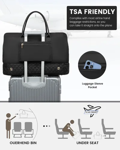 Vista 4 de Bolsas de fin de semana para mujer, bolsa de viaje, Negro -, Elegante