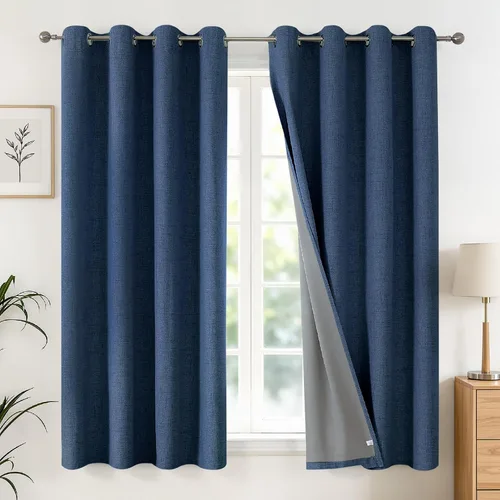 Vista 39 de Joydeco Cortinas negras 100% opacas para dormitorio, oscurecimiento de habitación, aislamiento térmico, cortinas cortas texturizadas con ojales