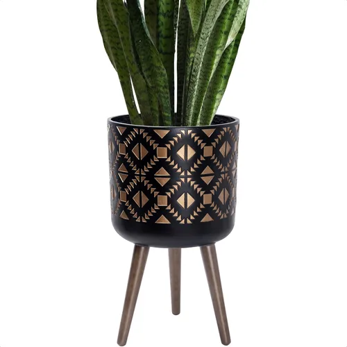 Vista 7 de D'vine Dev Maceta de 12 pulgadas con soporte, maceta alta de mediados de siglo con patas para plantas de interior, bronce/negro, 88-G-C-6