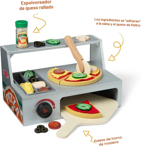 Vista 6 de Melissa & Doug - Juego de pizza de madera Top & Bake con comida de juguete (41 piezas) Juguete de preescolar, juego de comida de madera