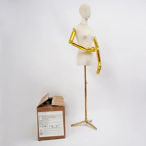 Vista 7 de Adjustable Female Dress Form Mannequin, Apricot Velvet Display Torso with Gold Tripod Stand, Height 63-80 inches, for Clothing Store, Bridal Shop