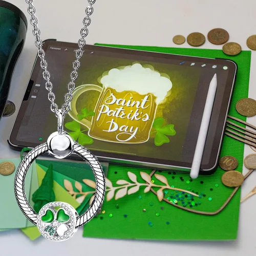 Vista 3 de Abalorio de trébol de cuatro hojas de la suerte para pulsera Pandora Charm