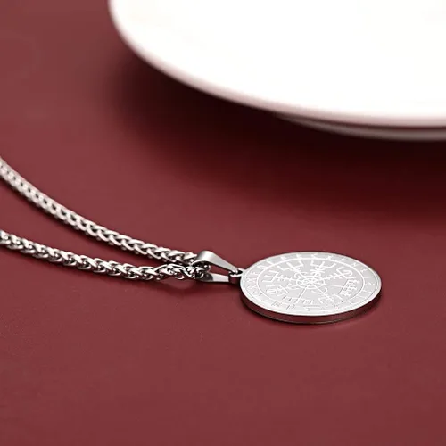 Vista 8 de FaithHeart Viking Medal Necklace for Men Sturdy Stainless Steel Pendant Necklaces Retro Norse Mythology Jewelry with Gift Box