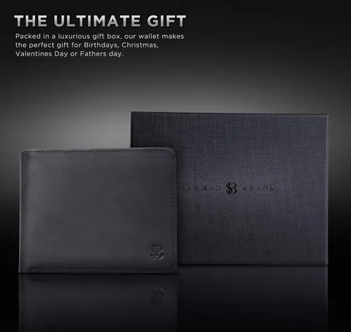 Vista 26 de SERMAN BRANDS Billetera de piel con 2 ventanas de identificación para hombre, con bloqueo RFID, doble tapa superior, billetera de viaje de capacidad